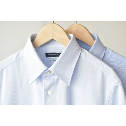 【日本製】 ワイシャツ メンズ ビジネス 半袖 形態安定 ノンアイロン 綿100% ピケストライプ イージーフォーマルシャツ ブルー(SHKN25-101-bl)